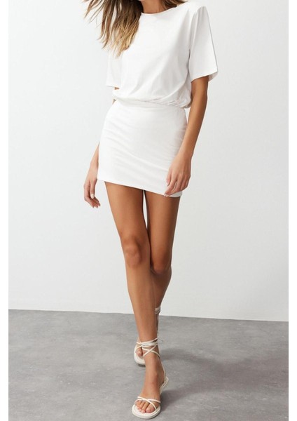 Yeni Regular Casual Günlük Lycra Pes Kumaş Örme Bisiklet Yaka Kısa Kol Bodycone Mini Boy Elbise