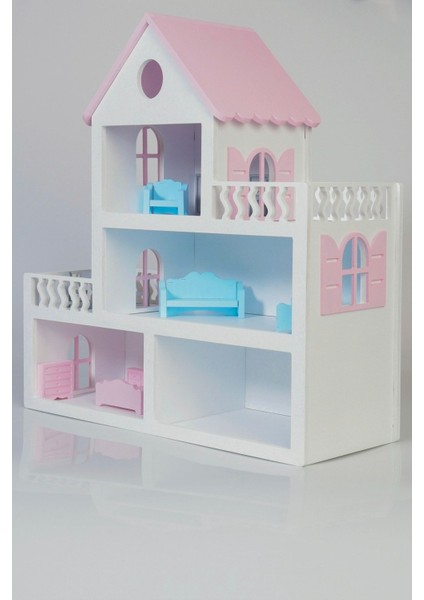 Boyalı Ahşap Barbie Bebek Evi Oyuncak (15 Adet Mobilya Hediyeli) fiyatları