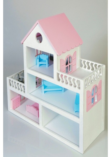 Boyalı Ahşap Barbie Bebek Evi Oyuncak (15 Adet Mobilya Hediyeli) modelleri