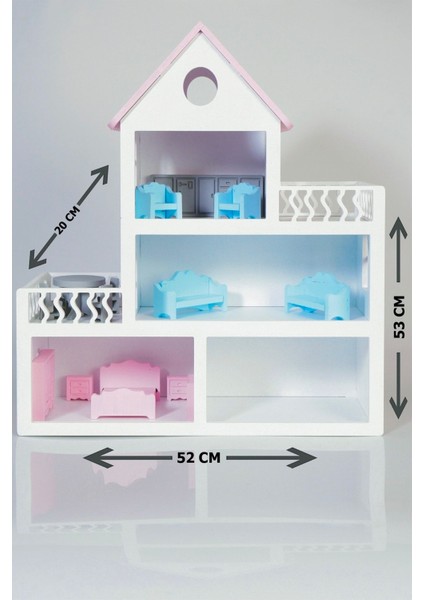 Boyalı Ahşap Barbie Bebek Evi Oyuncak (15 Adet Mobilya Hediyeli) fırsatları