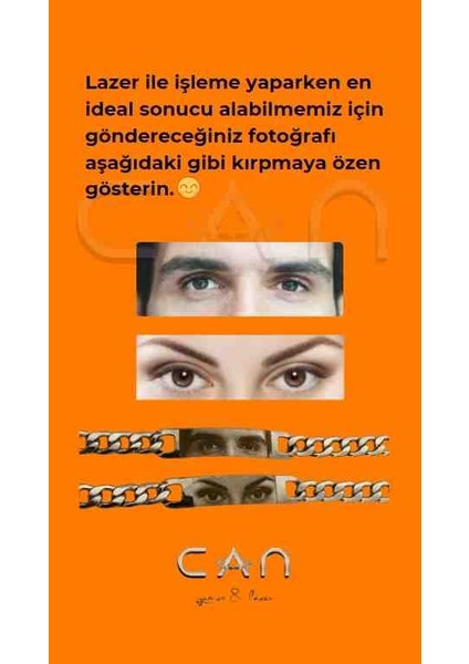 Kişiye Özel Tasarım Lazer Işleme Göz Portreli Hediyelik Çelik Gümüş Zincir Bileklik modelleri