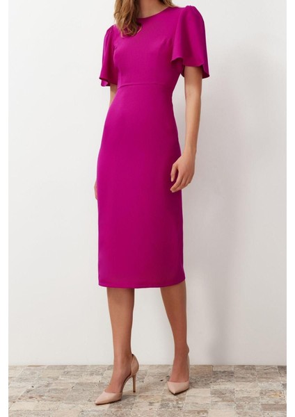 Yeni Regular Gündüz Gece Finike Dokuma Bisiklet Yaka Kısa Kol Bodycone Midi Boy Elbise modelleri