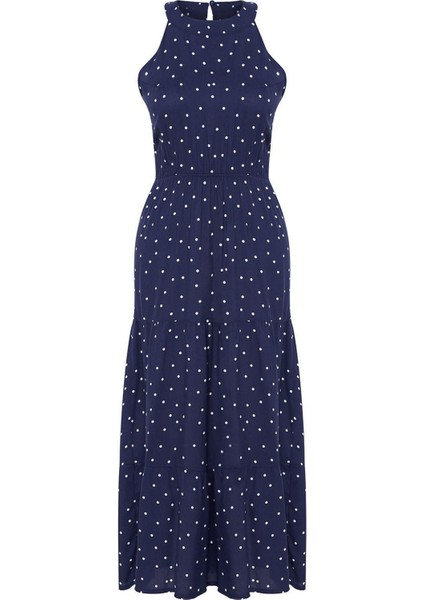 Yeni Regular Casual Günlük Shally Dokuma Halter Yaka Kolsuz Kol A-Line Maxi Boy Elbise
