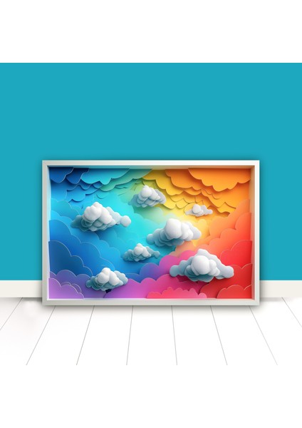 3D Görünümlü Metal Tablo Gökkuşağı Bulut, Poster, Tablo, Tuval, Ev Dekorasyon, Dekorasyon