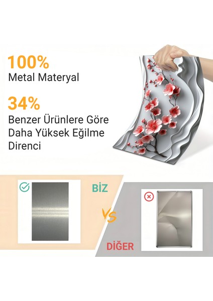 3D Görünümlü Metal Tablo Narin Kiraz Çiçekleri, Poster, Tablo, Tuval, Ev Dekorasyon, Dekorasyon