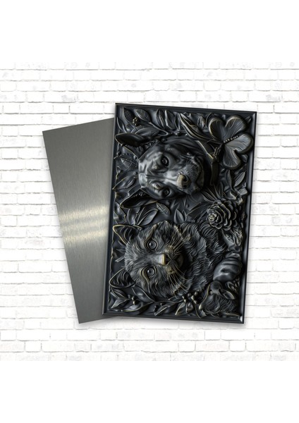 3D Görünümlü Metal Tablo Kedi Köpek, Poster, Tablo, Tuval, Ev Dekorasyon, Dekorasyon modelleri