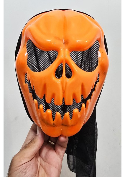 Korkunç Balkabağı Halloween Maske Arkası Tüllü Cadılar Bayramı Maskesi