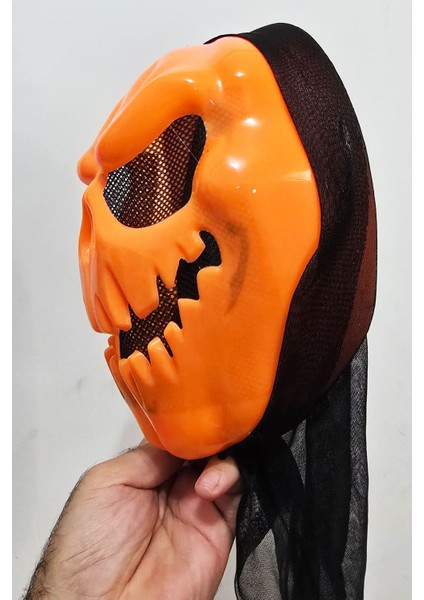 Korkunç Balkabağı Halloween Maske Arkası Tüllü Cadılar Bayramı Maskesi