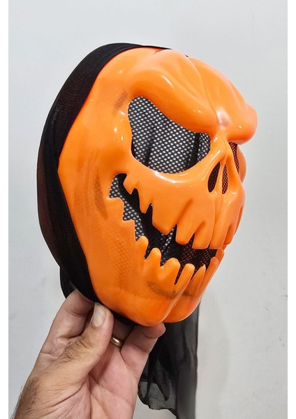Korkunç Balkabağı Halloween Maske Arkası Tüllü Cadılar Bayramı Maskesi
