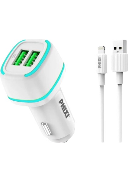 Ift Çıkışlı Fast Lightning USB Kablolu Araç Şarj Cihazı Iphone Uyumlu QCC571LW