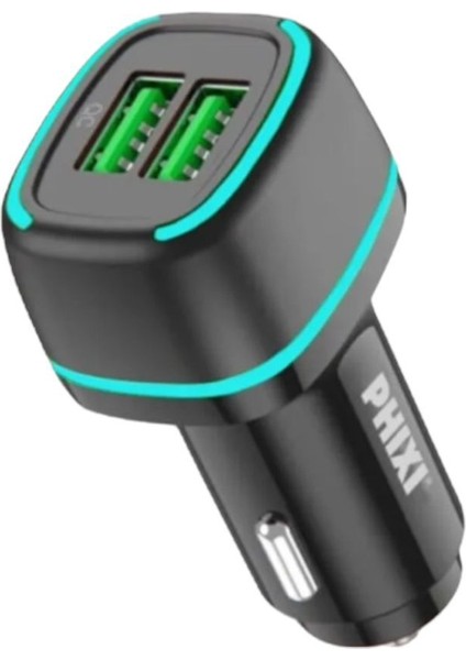 Siyah Çift Çıkışlı 3.0AFAST Micro USB Kablolu Araç Şarj Cihazı