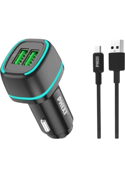 Siyah Çift Çıkışlı 3.0AFAST Micro USB Kablolu Araç Şarj Cihazı