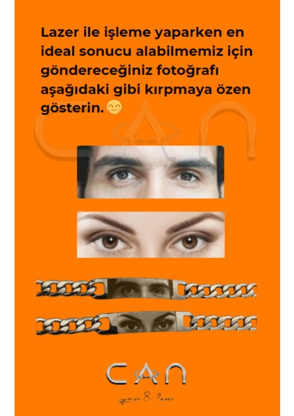 Kişiye Özel Tasarım Lazer Işleme Göz Portreli Hediyelik Zincir Bileklik modelleri
