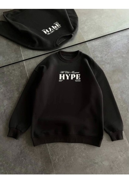 Pilelistore Üç Iplik Bisiklet Yaka Baskılı Sweatshirt - Siyah