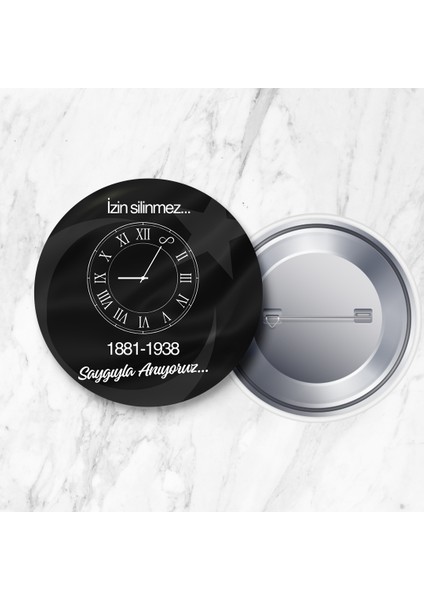 Saat Detaylı 10 Kasım Atatürk'ü Anma Iğneli Yaka Rozeti 58 mm