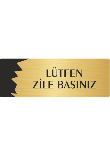 Metal Departman Kapı Isimliği Yönlendirme Levhası Lütfen Zile Basınız 7X20 cm Altın Renk