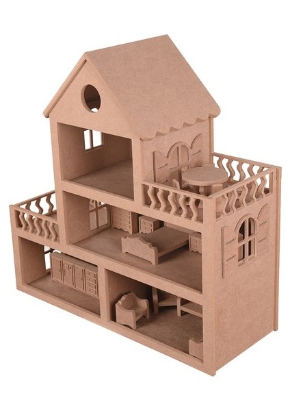 Barbie Bebek Evi 15 Parça Toksik Olmayan MDF Malzemeden Üretildi