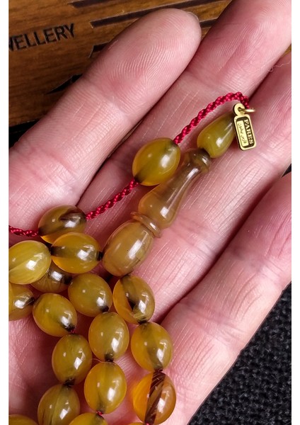 9X12 mm Beyzi Kesim Sıkma Kehribar Tesbih - Fares Baydoun Tesbih modelleri