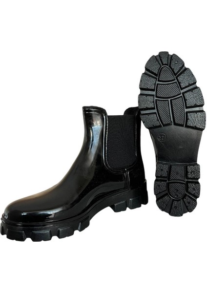 Taşlı Su Geçirmez Kadın Yağmur Botu SİYAH