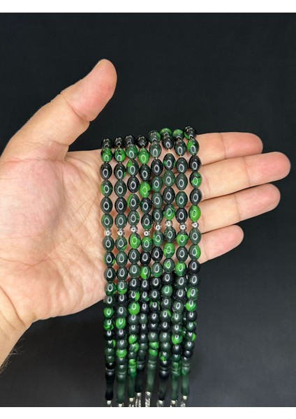 8 Adet Yeşil - Siyah Renk Plastik Tesbih Beyzi Kesim T-500-8