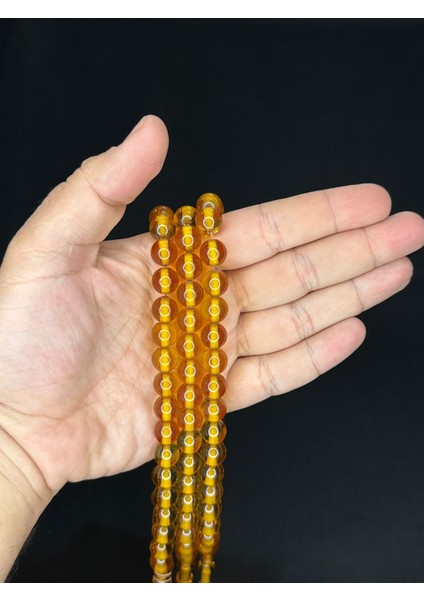 3 Adet Çubuk Kehribar Tesbih Sarı Renk Kapsül Kesim T-513-3