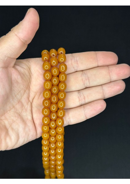 3 Adet Çubuk Kehribar Tesbih Sarı Renk Kapsül Kesim T-513-3