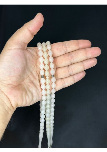 3 Adet Bukalemun Tesbih Beyaz / Pembe Beyzi Kesim Tesbih T-502-3