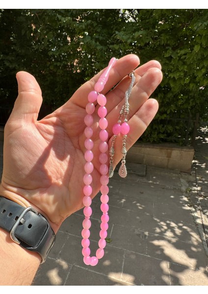 3 Adet Bukalemun Tesbih Beyaz / Pembe Beyzi Kesim Tesbih T-502-3