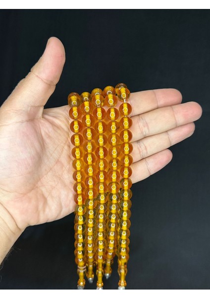 5 Adet Çubuk Kehribar Tesbih Sarı Renk Küre Kesim T-512-5