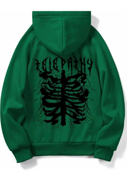 Büyük Beden Özel Tasarım Kapüşonlu Telepathy Omurga Baskılı Modern Battal Erkek Sweatshırt
