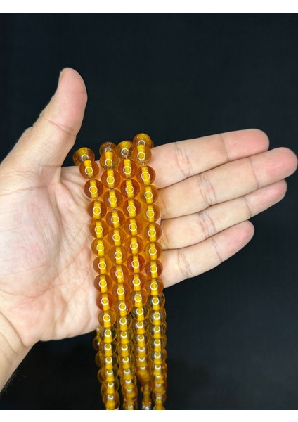 4 Adet Çubuk Kehribar Tesbih Sarı Renk Küre Kesim T-512-4