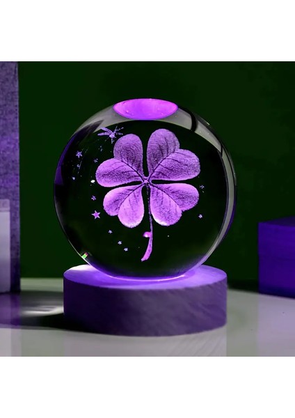 Isme Özel Ahşap 4 Yapraklı Yonca Cam Küre 3 Boyutlu Şans Küresi 6cm modelleri