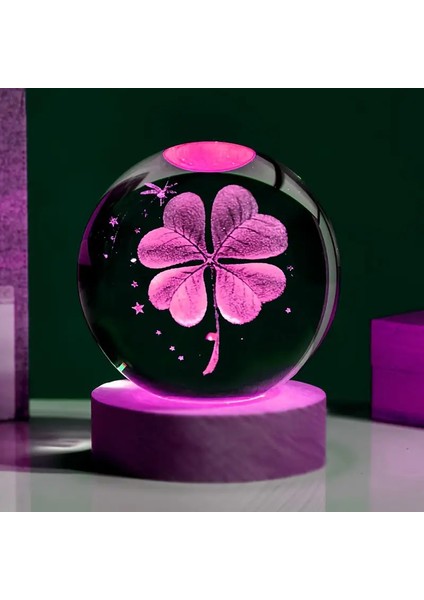 Isme Özel Ahşap 4 Yapraklı Yonca Cam Küre 3 Boyutlu Şans Küresi 6cm fırsatları