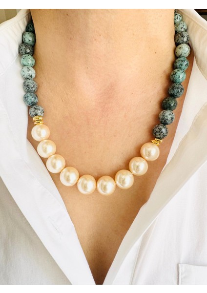 Incili 12 mm Mavi Doğal Taş Kolye