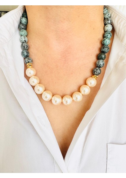 Incili 12 mm Mavi Doğal Taş Kolye indirimleri