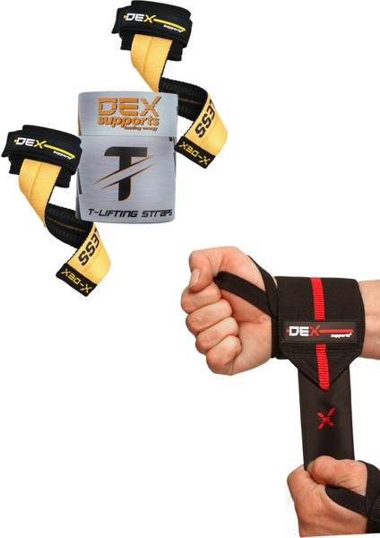 Fitness Sporcu Bilekliği Wrist Wraps Elite + Ağırlık Kaldırma Kayışı T-Grips Lifting Straps 2'li Paket