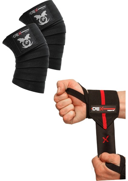 Fitness Sporcu Bilekliği Wrist Wraps Elite+ Antrenman Dizliği Knee Wraps Legend 2'li Paket
