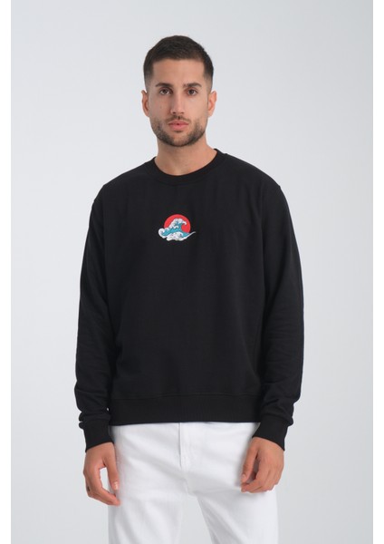 Japan Wave Erkek Yuvarlak Yakalı Nakışlı Sweatshirt