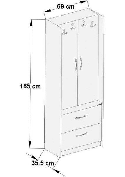 ABRE vm-348 CEVİZ VESTİYER PORTMANTO AYAKKABILIK