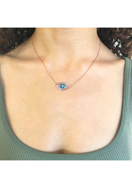 Nazar Boncuklu Göz Zirkon Taşlı Rose Gümüş Kolye GK-171 fiyatları