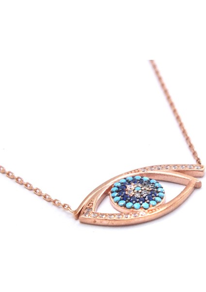 Nazar Boncuklu Göz Zirkon Taşlı Rose Gümüş Kolye GK-171 modelleri