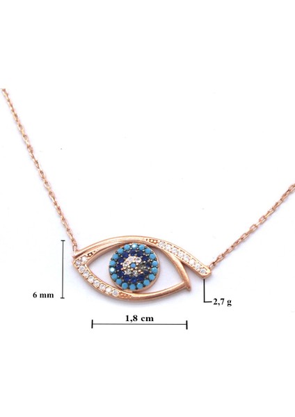 Nazar Boncuklu Göz Zirkon Taşlı Rose Gümüş Kolye GK-171 fırsatları
