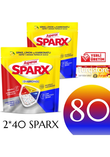 Sparx Sirke Limon Karbonat Bulaşık Kapsülü, 40'lı Paket