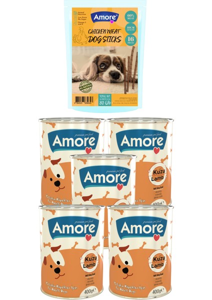 Kuzu Parça Etli 5'li Köpek Konservesi 16'lı Ödül Çubuğu