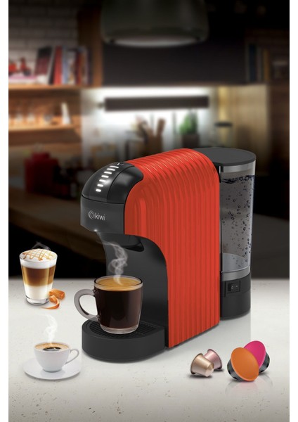 KCM-7597 Kapsül Kahve Makinesi Kırmızı Nespresso/ Dolce Gusto/ Toz Kahve ile Uyumlu