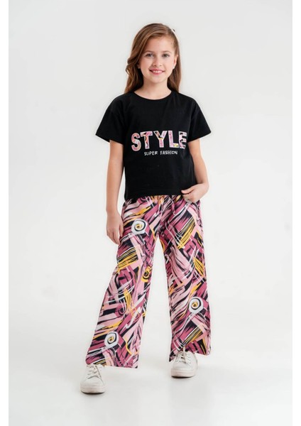 Kız Çocuk Style Baskılı Bisiklet Yaka 5/12 Yaş Takımı