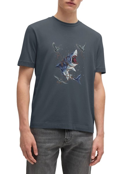 Baykuş Ve Köpekbalıklı Tasarım T-Shirt