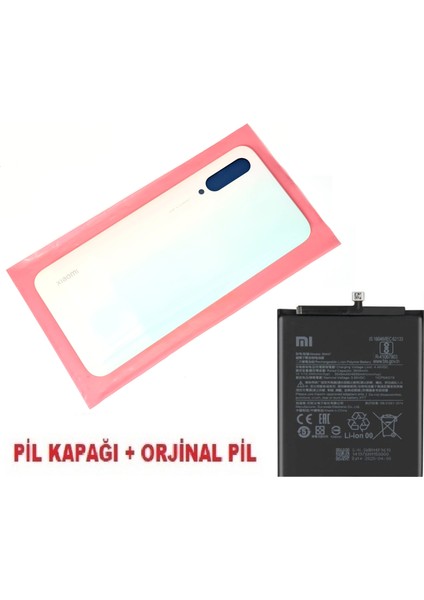 Xiaomi Mi 9 Lite Arka Kapak Batarya Pil Kapağı + Pil (Cam) Beyaz