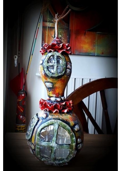 Güneş Enerjili Dekoratif Kabak Dekoru El Yapımı