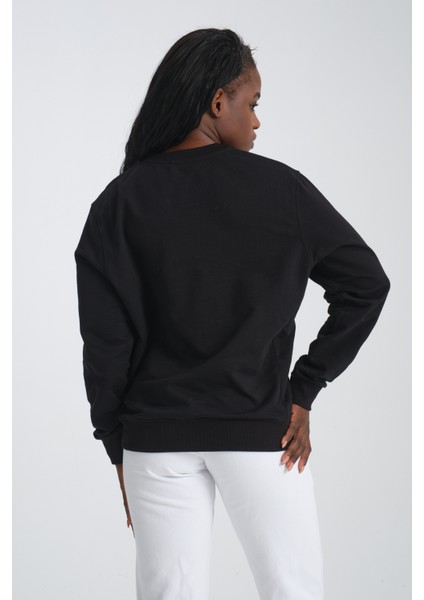 Deer Kadın Yuvarlak Yakalı Nakışlı Siyah Sweatshirt indirimleri